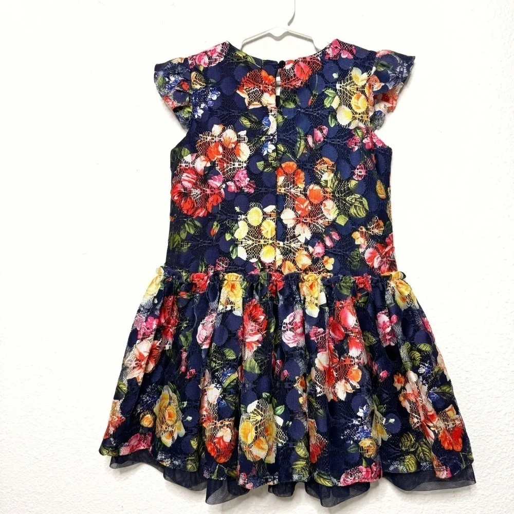Pippa and Julie girls lace navy blue Floral formal Dress Size 6